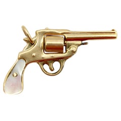 Vintage 14k Gold & Mother-of-Pearl Miniature Gun Pendant or Charm