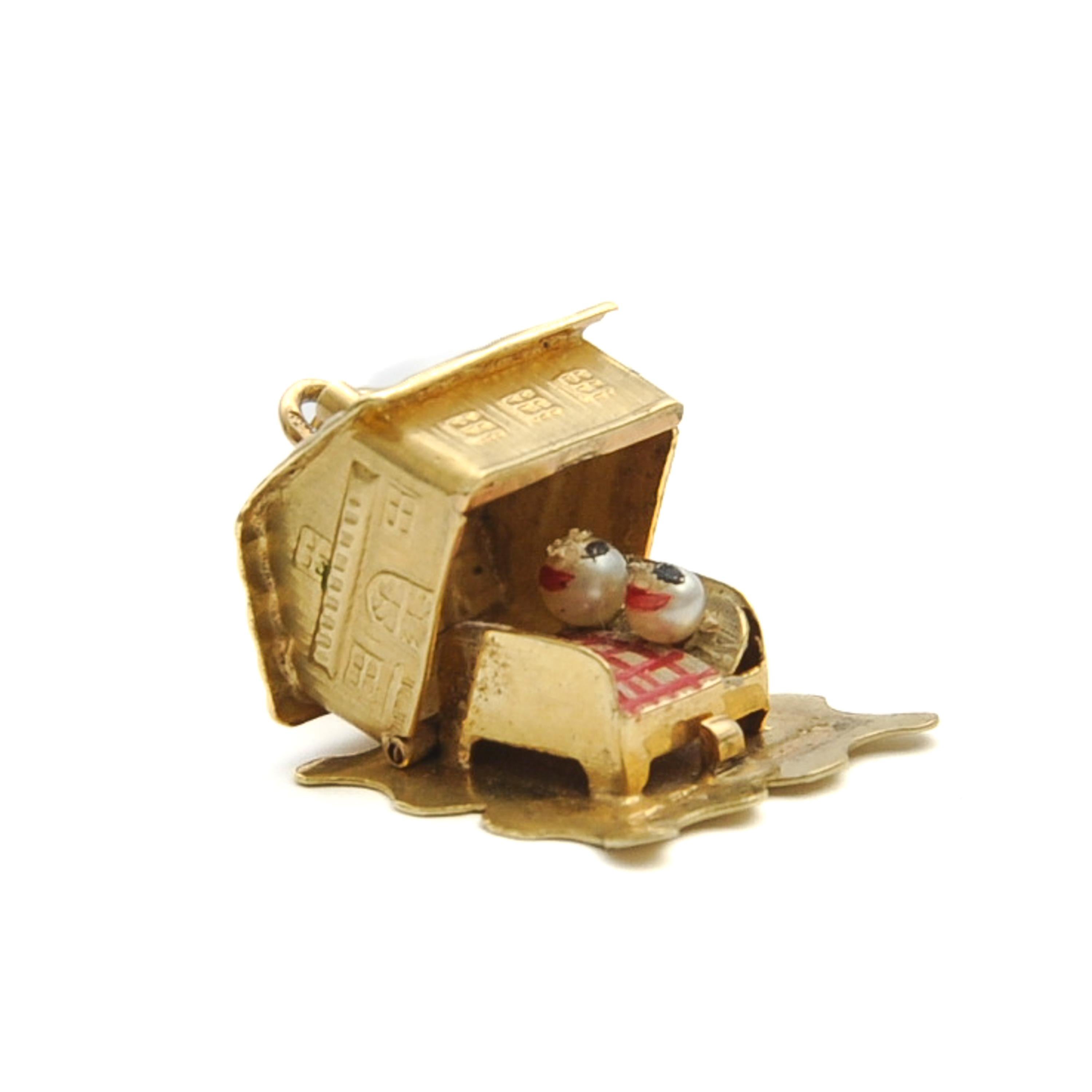 Women's or Men's Vintage 14K Gold Movable Cottage Cabin Charm Pendant For Sale