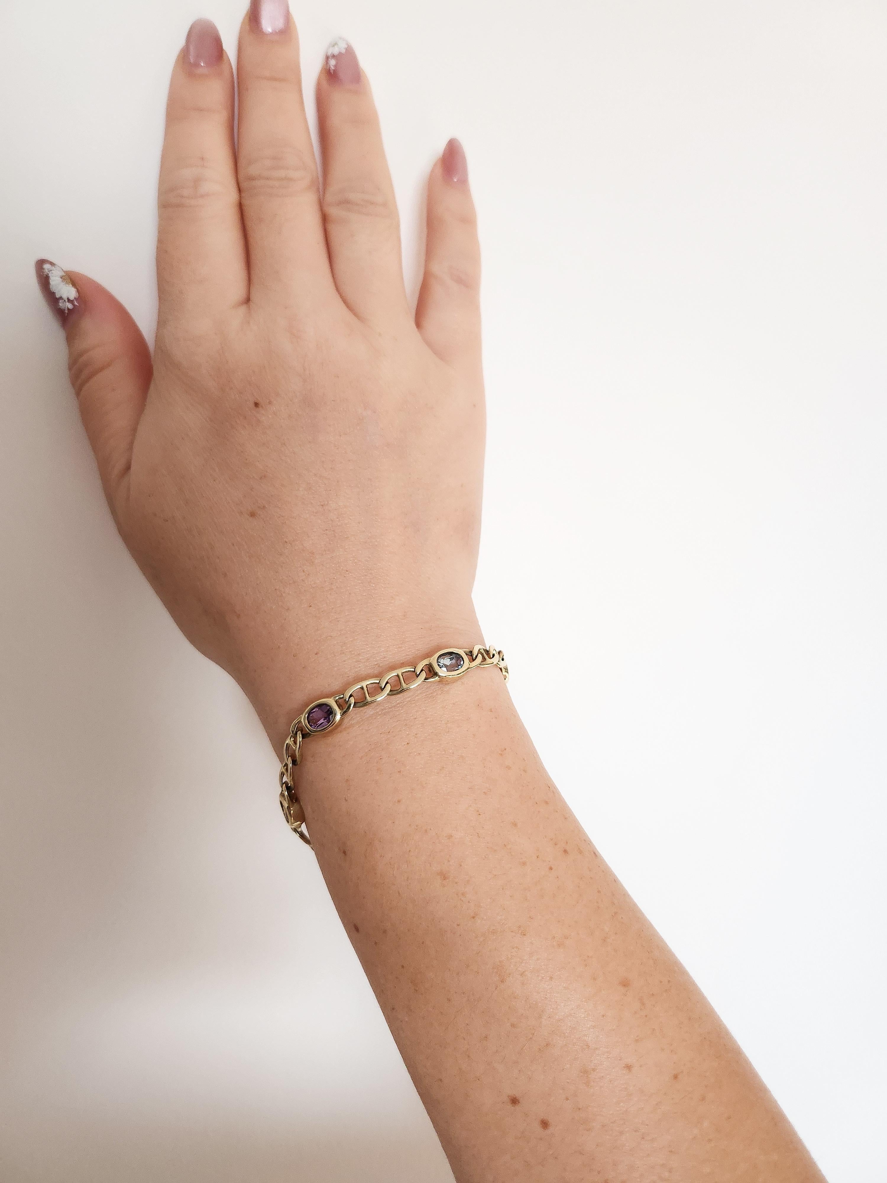 De las mujeres Pulsera de eslabones con bisel de múltiples piedras preciosas de oro de 14 quilates vintage en venta