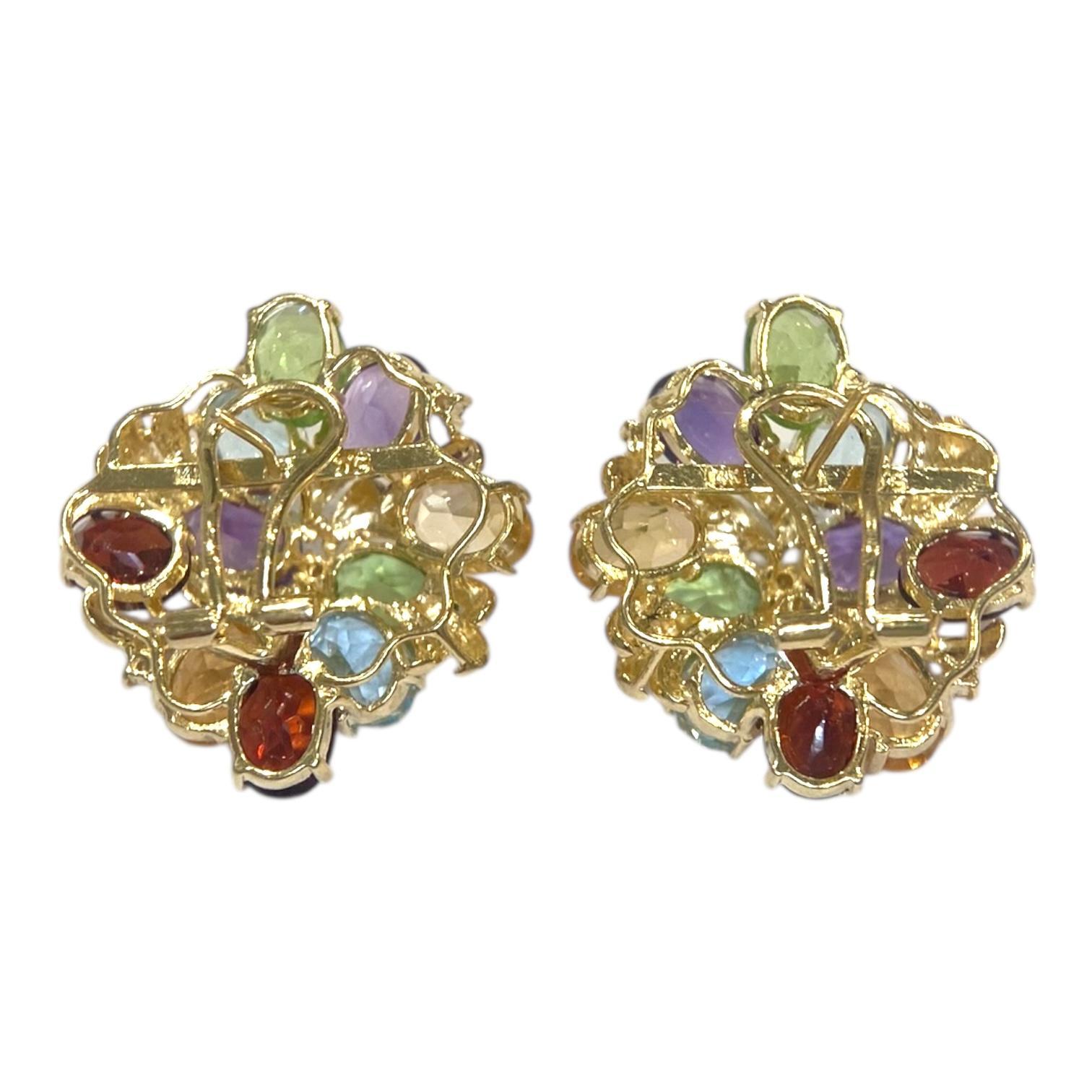 Orecchini Tutti Frutti in oro 14 carati con più pietre preziose In condizioni buone in vendita a Henderson, NV