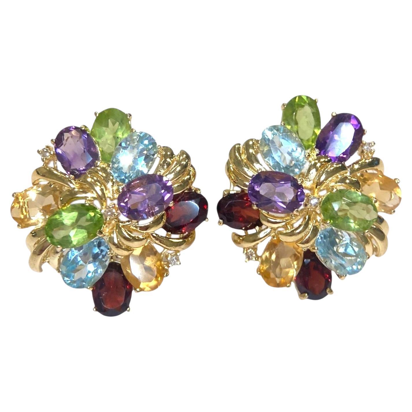 Orecchini Tutti Frutti in oro 14 carati con più pietre preziose