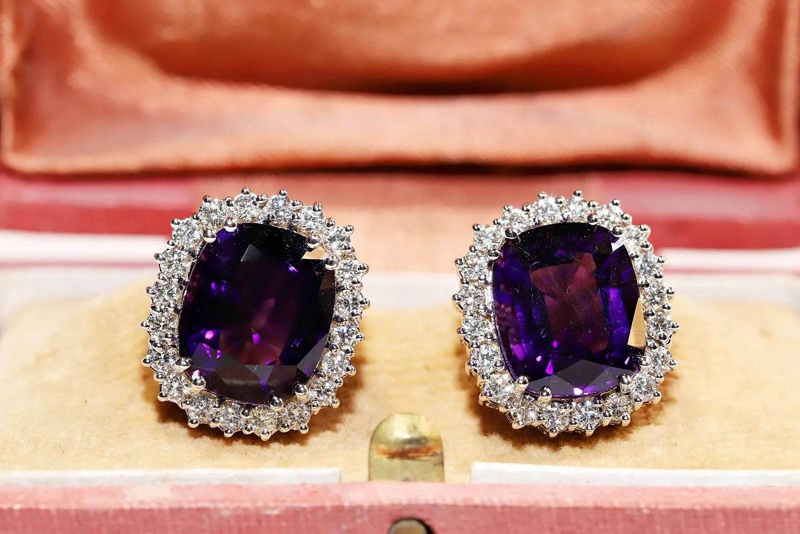 In very good condition.
Total weight is 22 grams.
Totally is diamond  2 carat.
The diamond is has is diamond H-I color and vs-vvs.
Totally is amethyst about totally 20 carat.
Box is not included.
Please contact for any questions.