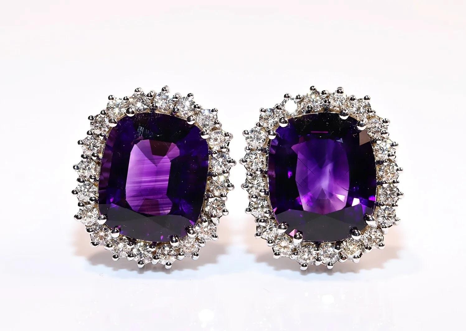 Brilliant Cut Vintage 14k Gold Natural Diamond And Amethyst Decorated Strong Earring  For Sale