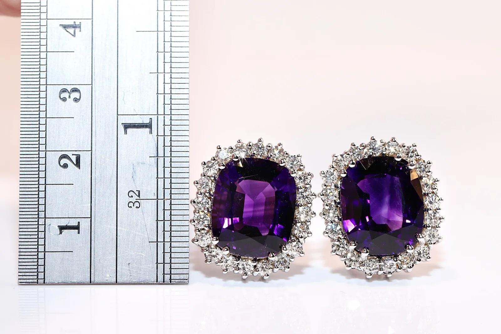 Vintage 14k Gold Natural Diamond And Amethyst Decorated Strong Earring  In Good Condition For Sale In Fatih/İstanbul, 34