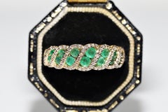 Vintage 14k Gold Natural Diamond And Emerald Decorated Ring