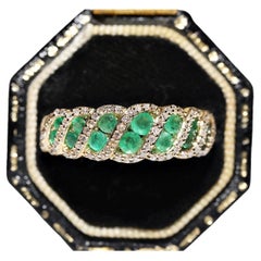 Vintage 14k Gold Natural Diamond And Emerald Decorated Ring 