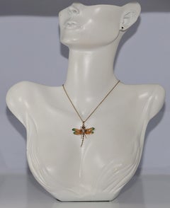Vintage 14k Gold natürlichen Diamanten und Emaille Libelle Design Anhänger Halskette