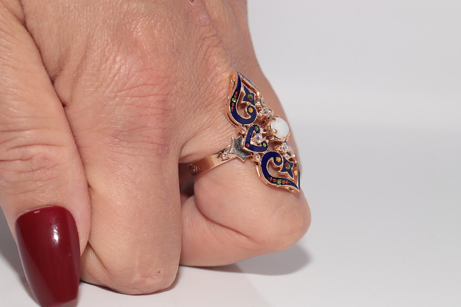 Vintage 14k Gold natürlichen Diamanten und Opal dekoriert Emaille-Ring im Zustand „Gut“ im Angebot in Fatih/İstanbul, 34