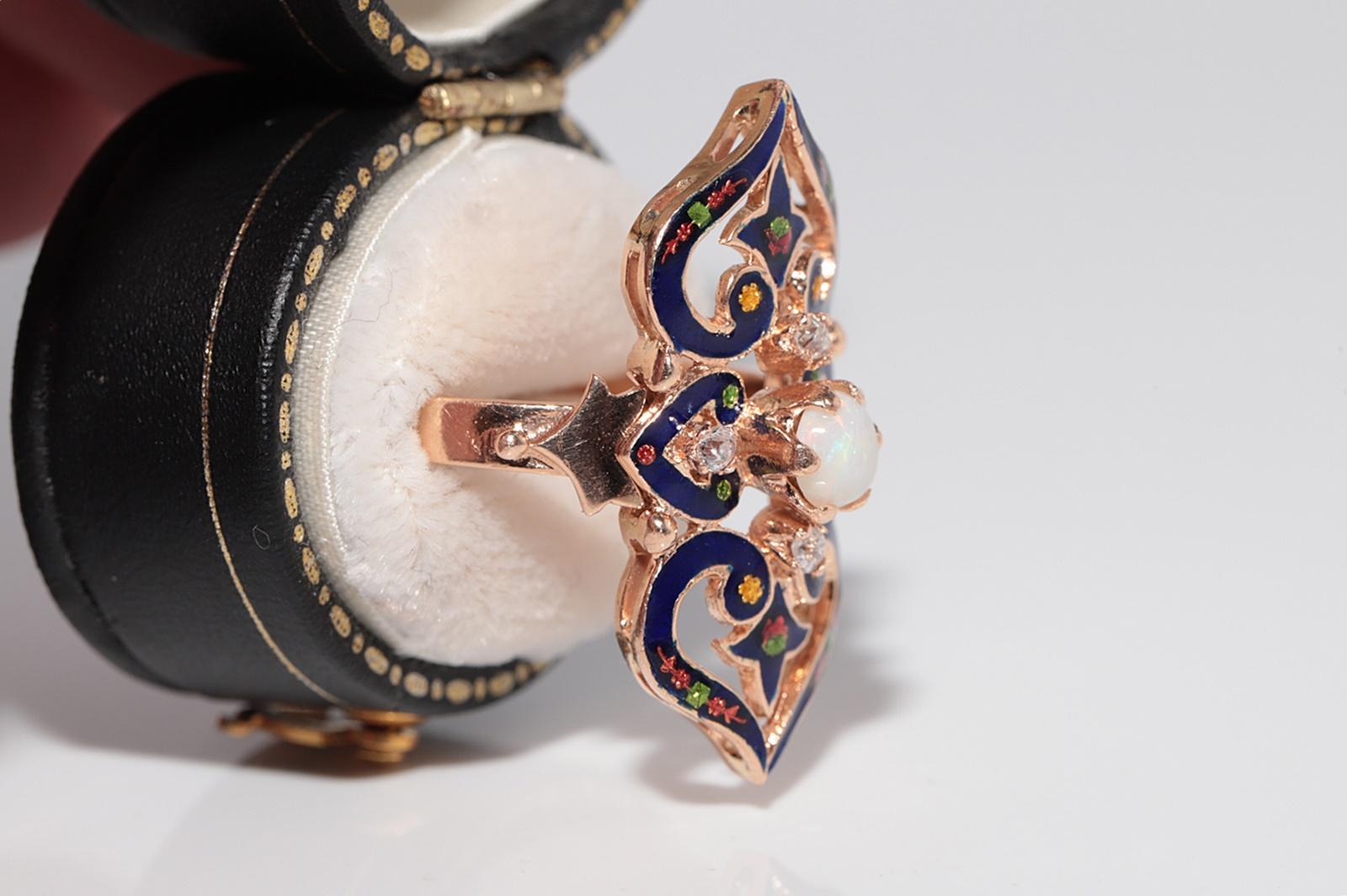 Vintage 14k Gold natürlichen Diamanten und Opal dekoriert Emaille-Ring im Angebot 1