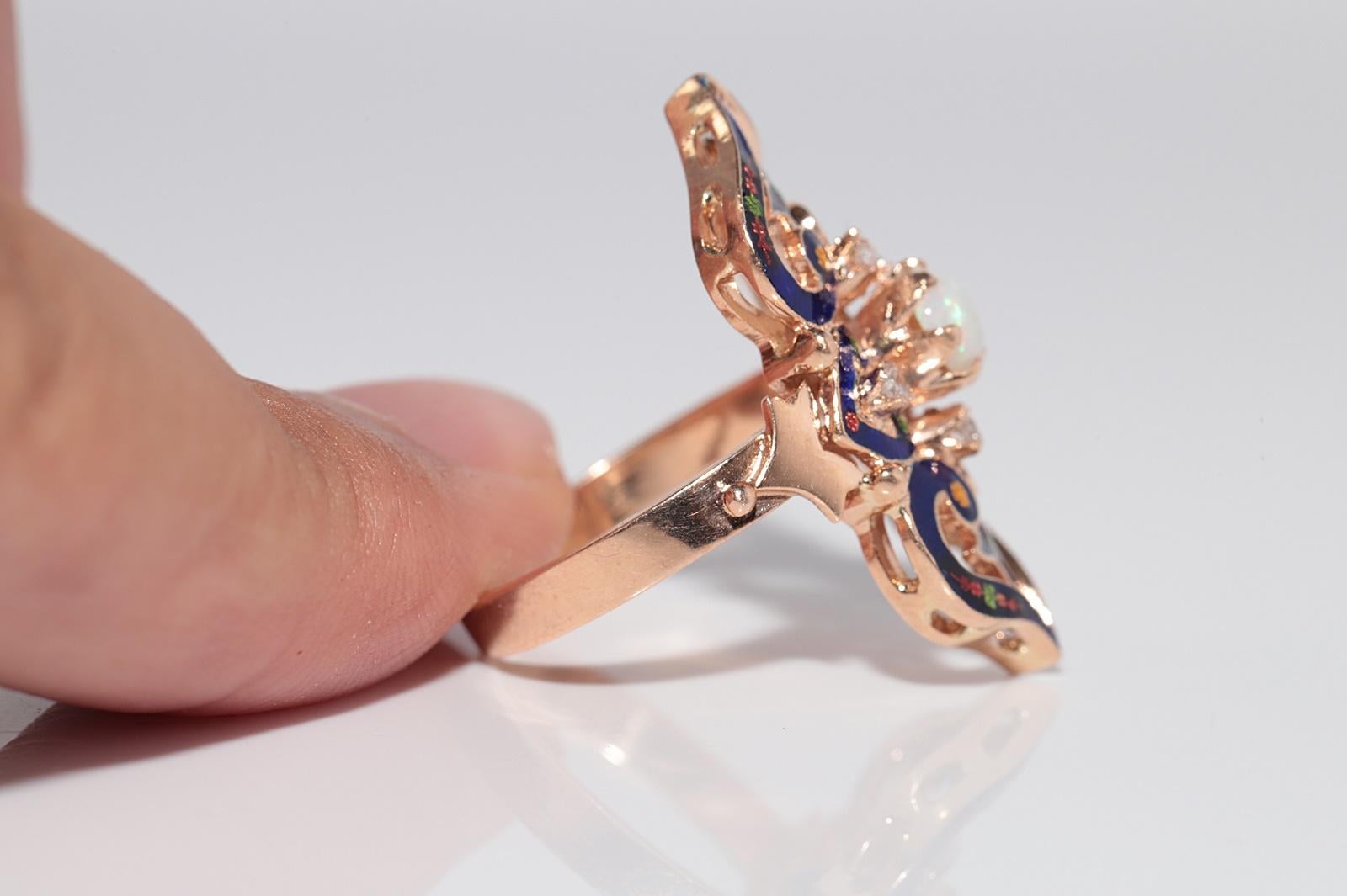 Vintage 14k Gold natürlichen Diamanten und Opal dekoriert Emaille-Ring im Angebot 3