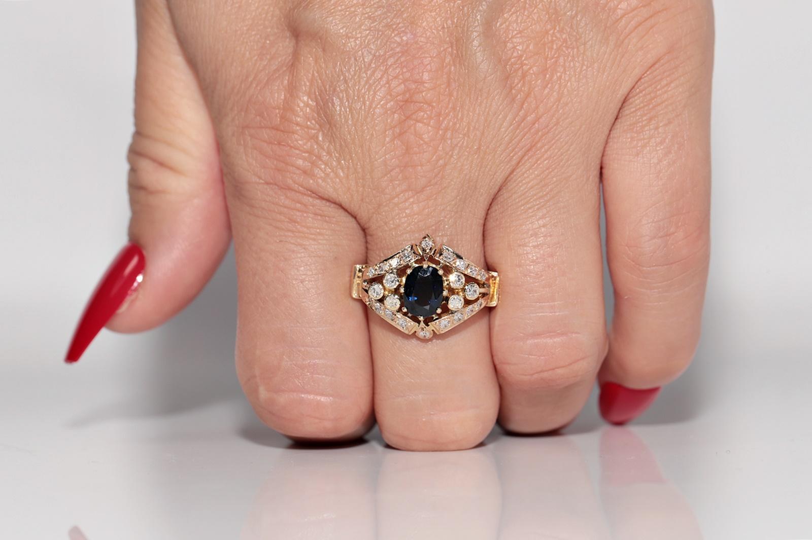 Vintage 14k Gold Naturdiamant und Saphir im Ovalschliff Ring im Angebot 10