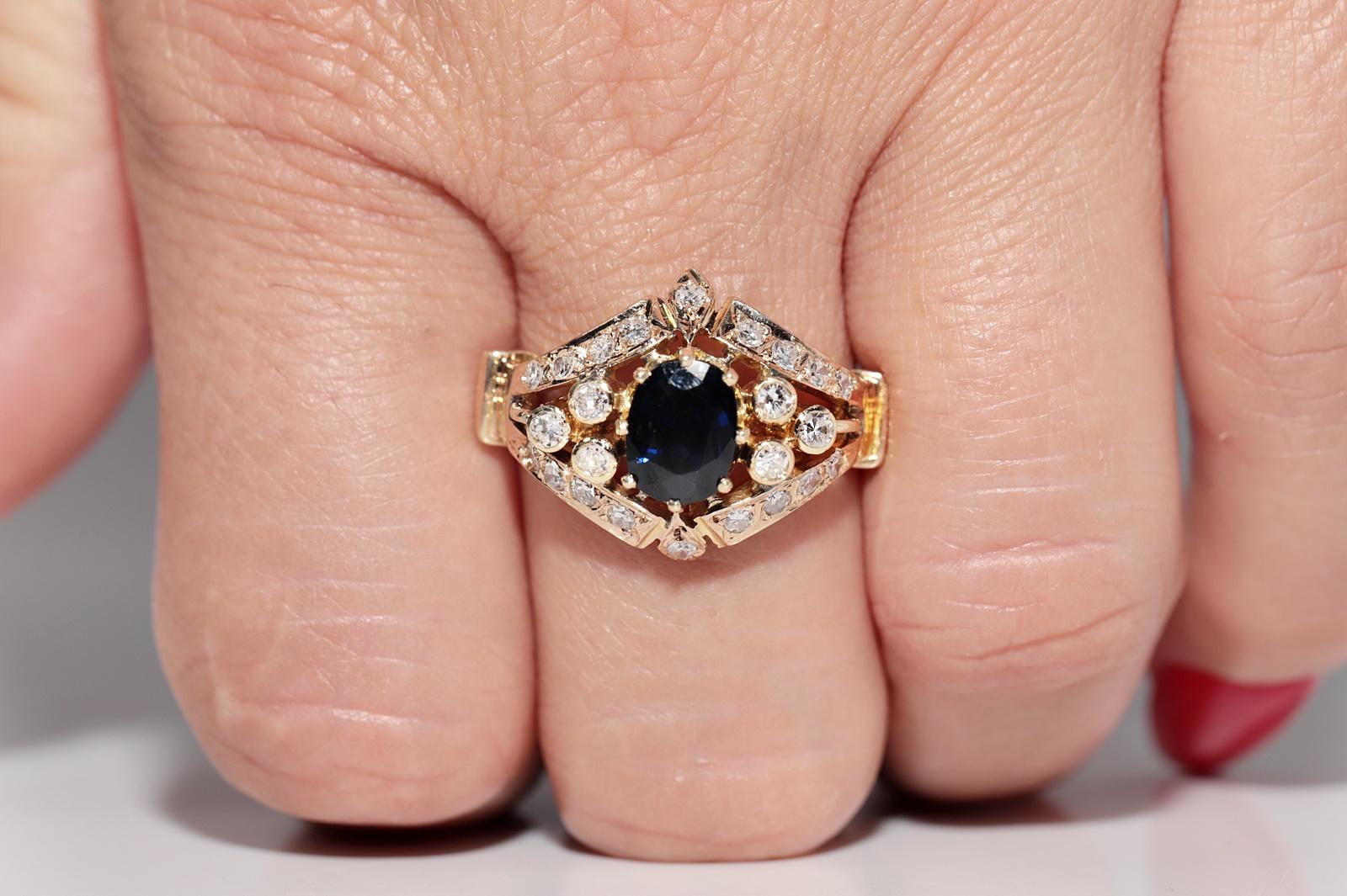 Vintage 14k Gold Naturdiamant und Saphir im Ovalschliff Ring im Angebot 11