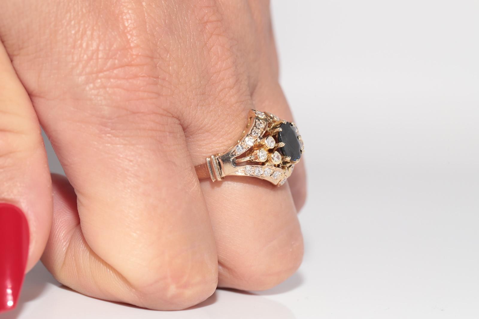 Vintage 14k Gold Naturdiamant und Saphir im Ovalschliff Ring im Angebot 12