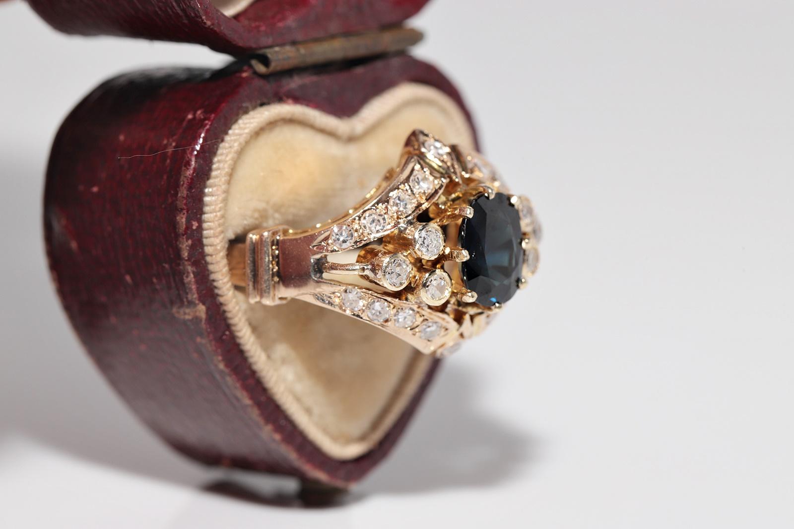 Vintage 14k Gold Naturdiamant und Saphir im Ovalschliff Ring (Einfacher Schliff) im Angebot