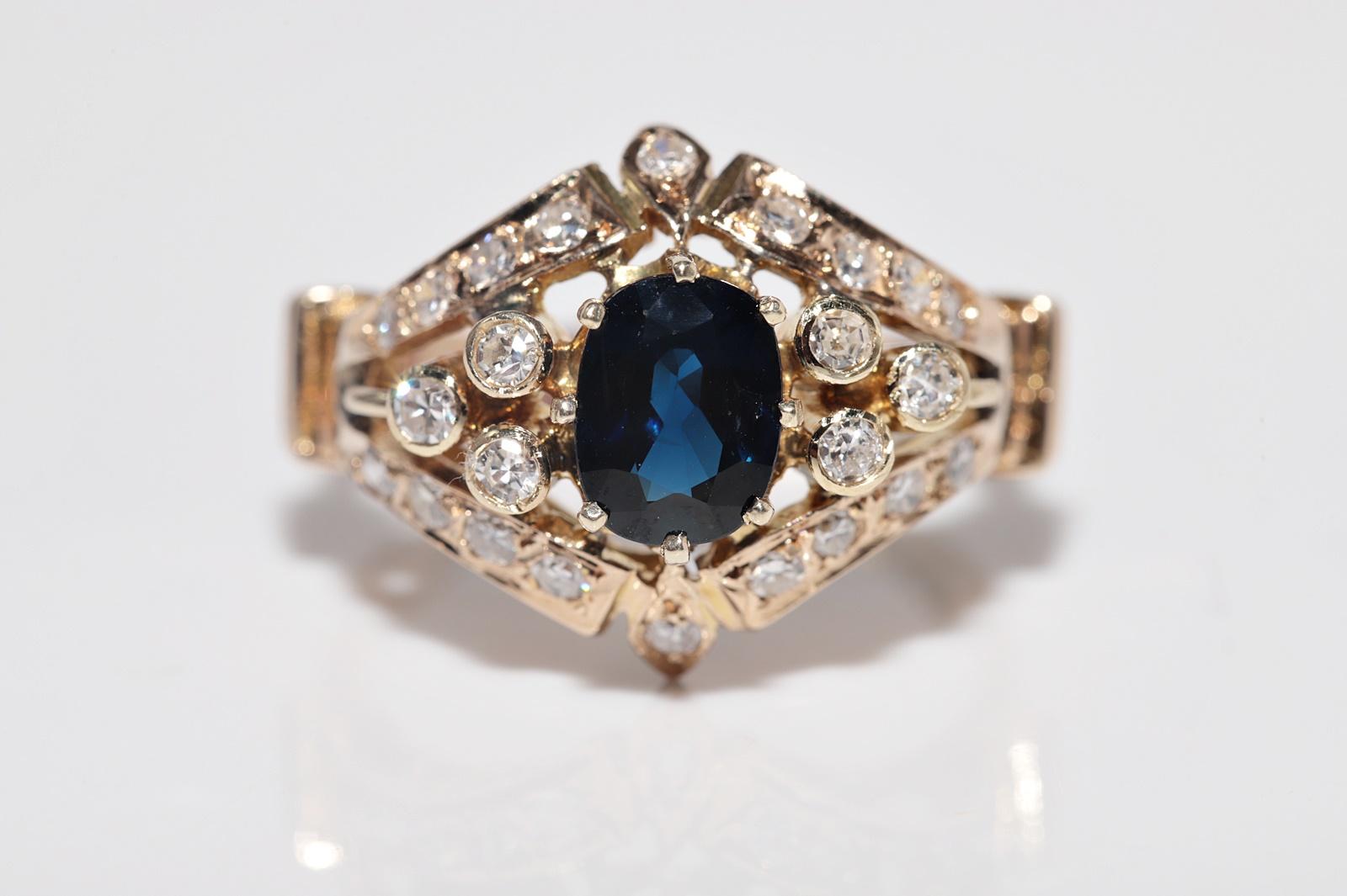 Vintage 14k Gold Naturdiamant und Saphir im Ovalschliff Ring im Zustand „Gut“ im Angebot in Fatih/İstanbul, 34