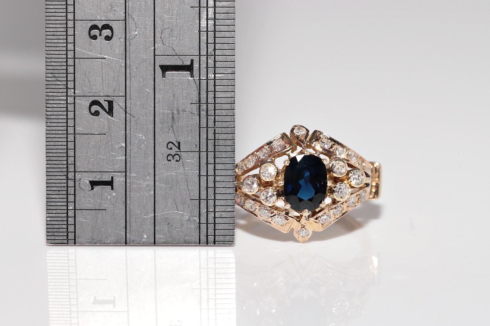 Vintage 14k Gold Naturdiamant und Saphir im Ovalschliff Ring Damen im Angebot