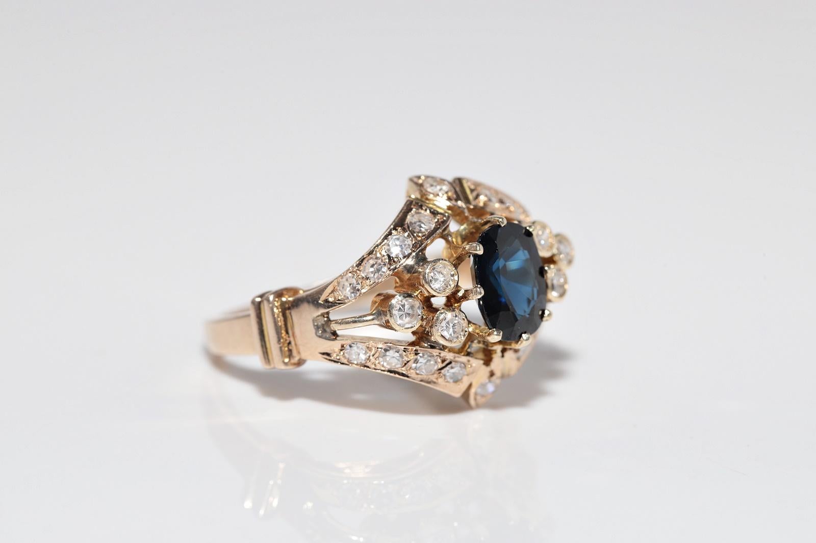 Vintage 14k Gold Naturdiamant und Saphir im Ovalschliff Ring im Angebot 1