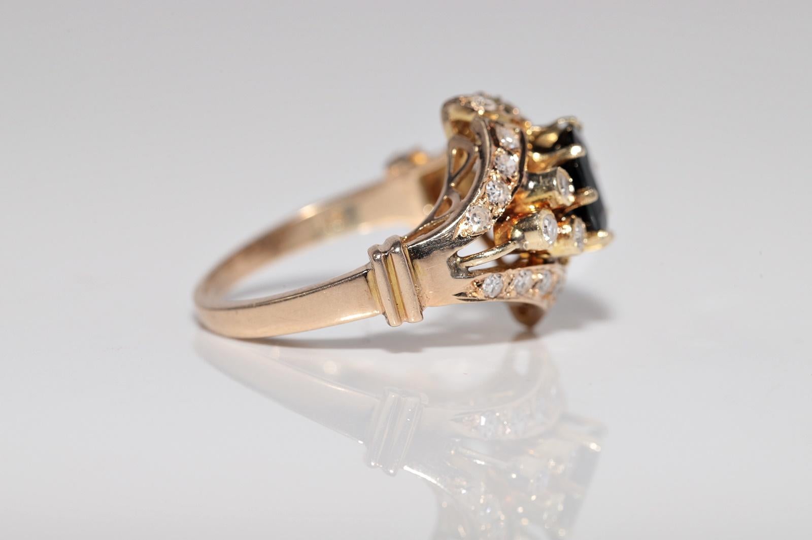 Vintage 14k Gold Naturdiamant und Saphir im Ovalschliff Ring im Angebot 2