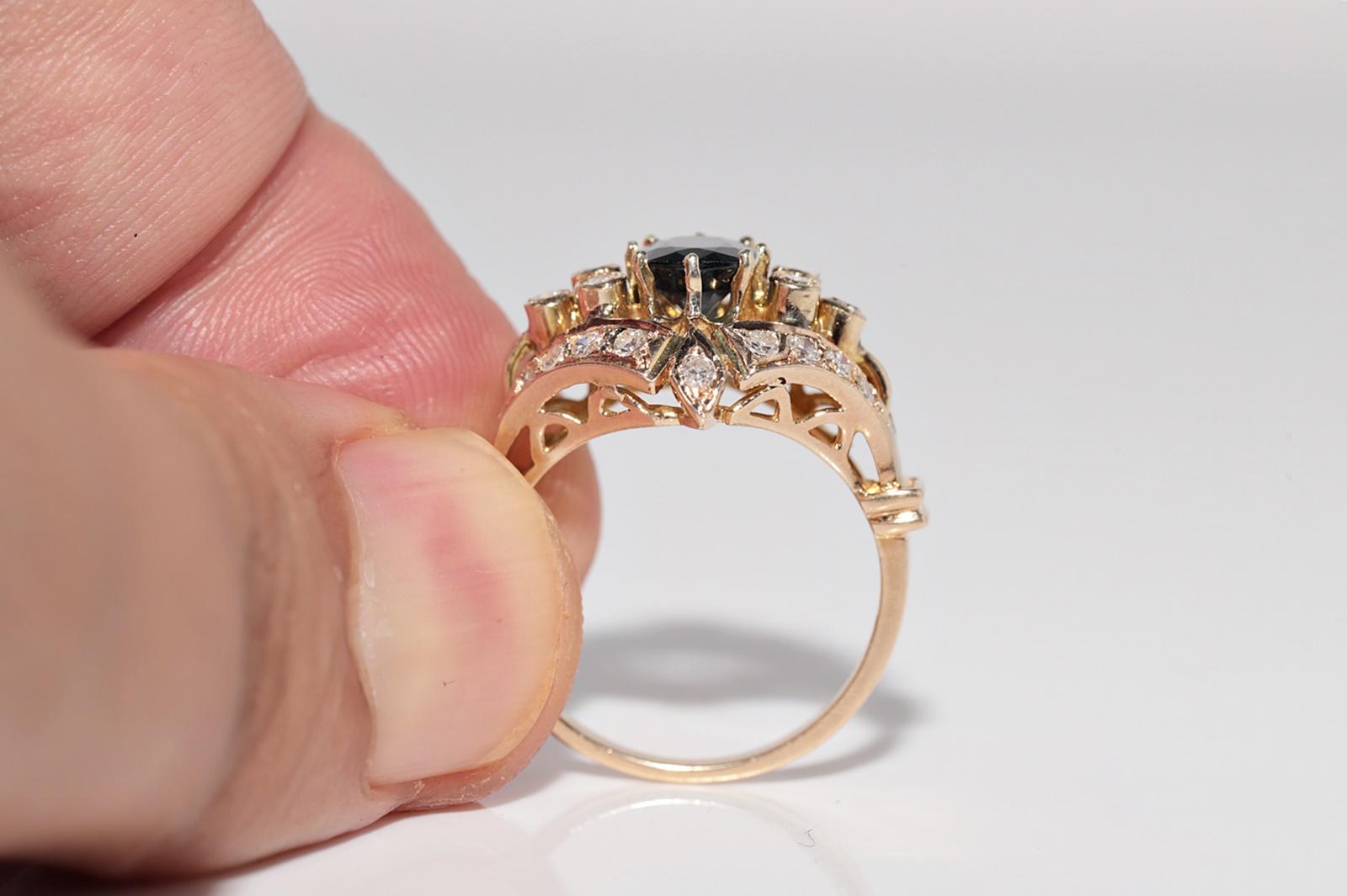 Vintage 14k Gold Naturdiamant und Saphir im Ovalschliff Ring im Angebot 3