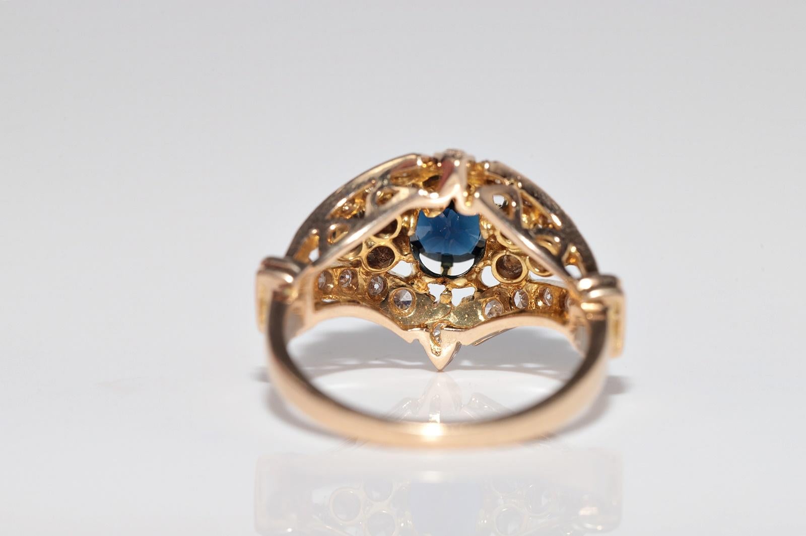 Vintage 14k Gold Naturdiamant und Saphir im Ovalschliff Ring im Angebot 4