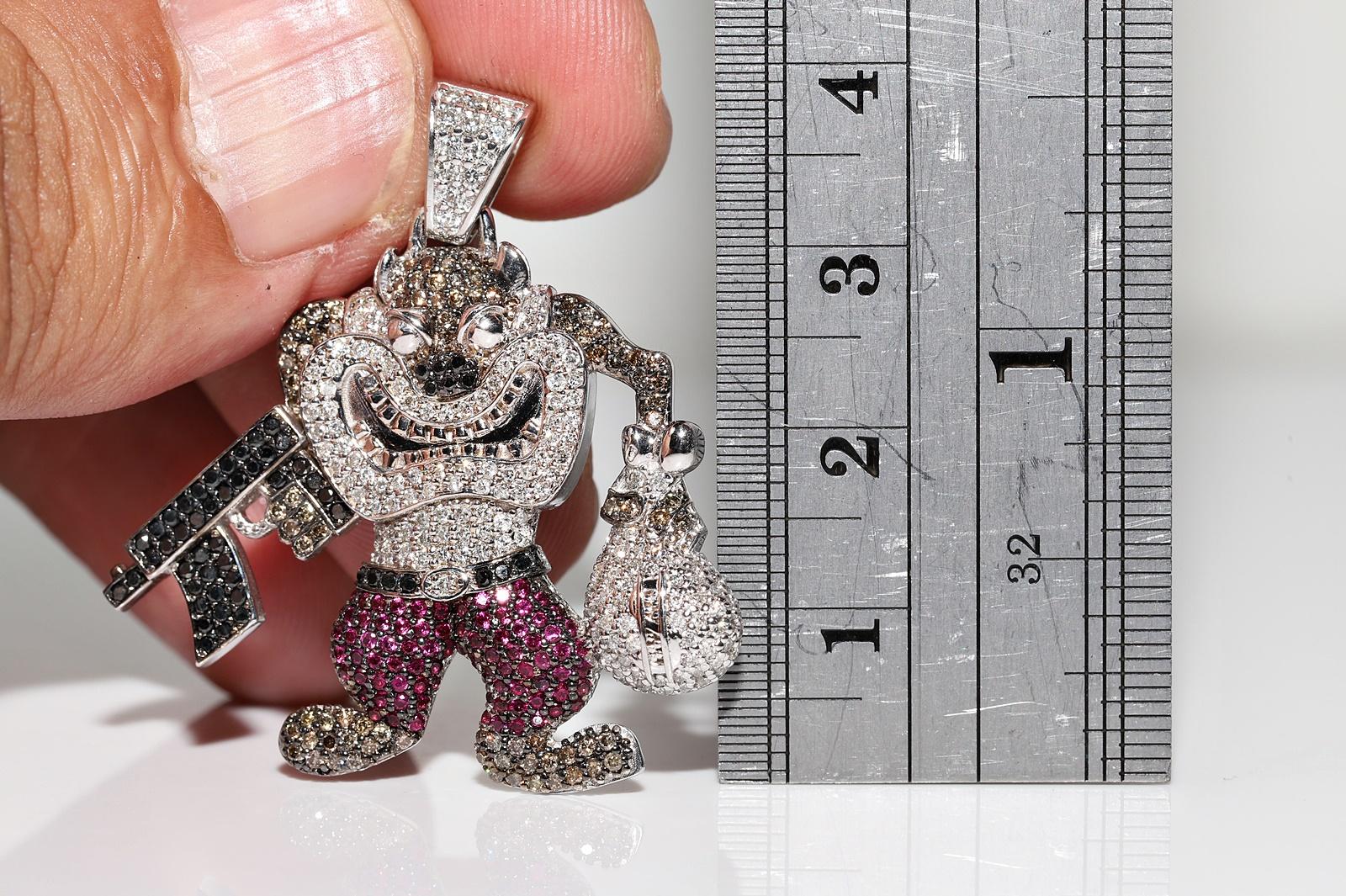 Vintage 14k Gold Natural Diamond And Ruby Tasmanian Devil Pendant For Sale 3