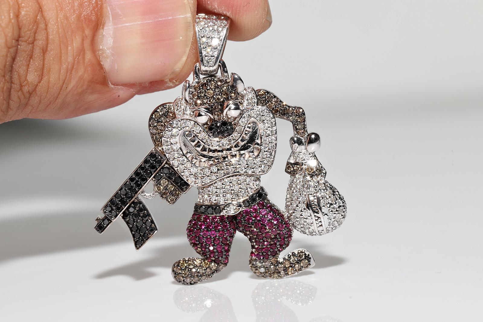 Retro Vintage 14k Gold Natural Diamond And Ruby Tasmanian Devil Pendant For Sale