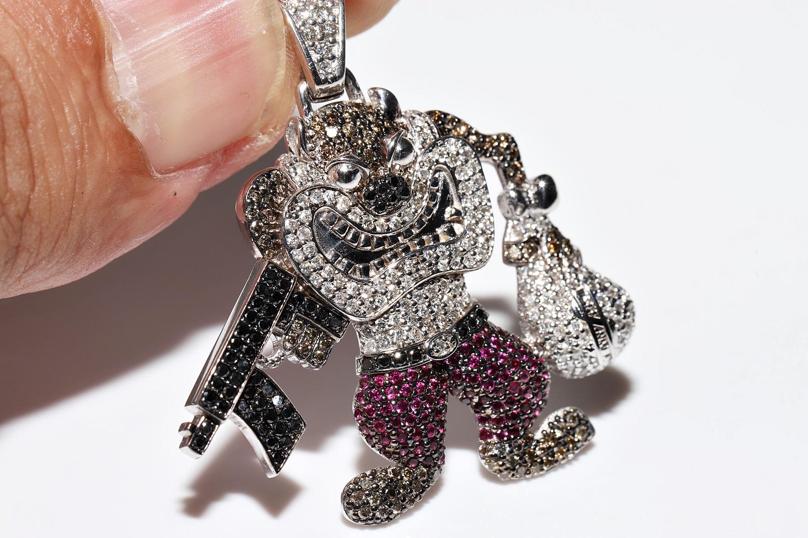 Brilliant Cut Vintage 14k Gold Natural Diamond And Ruby Tasmanian Devil Pendant For Sale