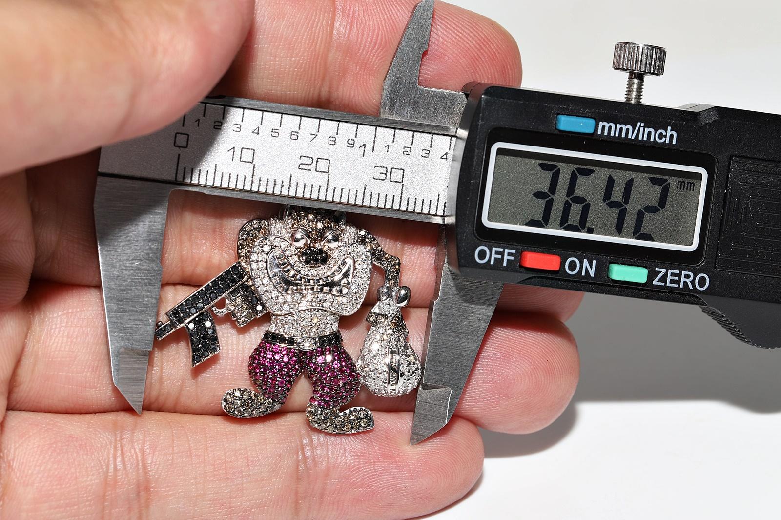Women's Vintage 14k Gold Natural Diamond And Ruby Tasmanian Devil Pendant For Sale