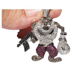 Vintage 14k Gold Natural Diamond And Ruby Tasmanian Devil Pendant