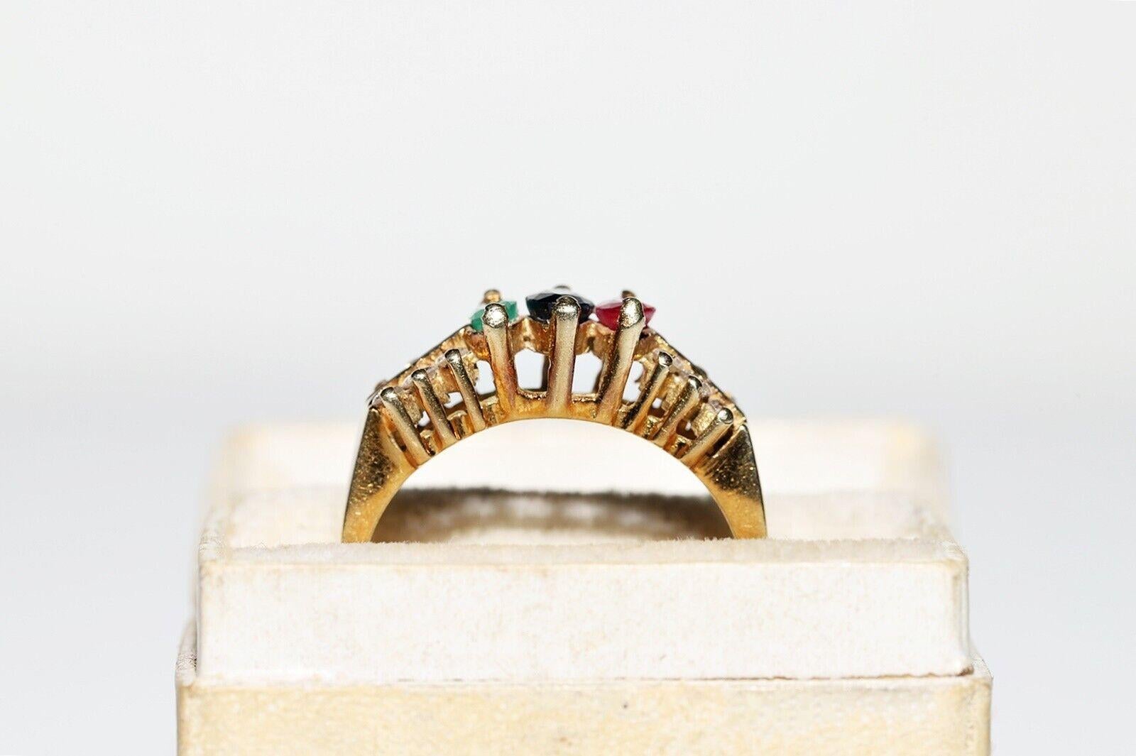 Retro Vintage 14k Gold Natural Diamond And Sapphire And Ruby And Emerald Ring  For Sale