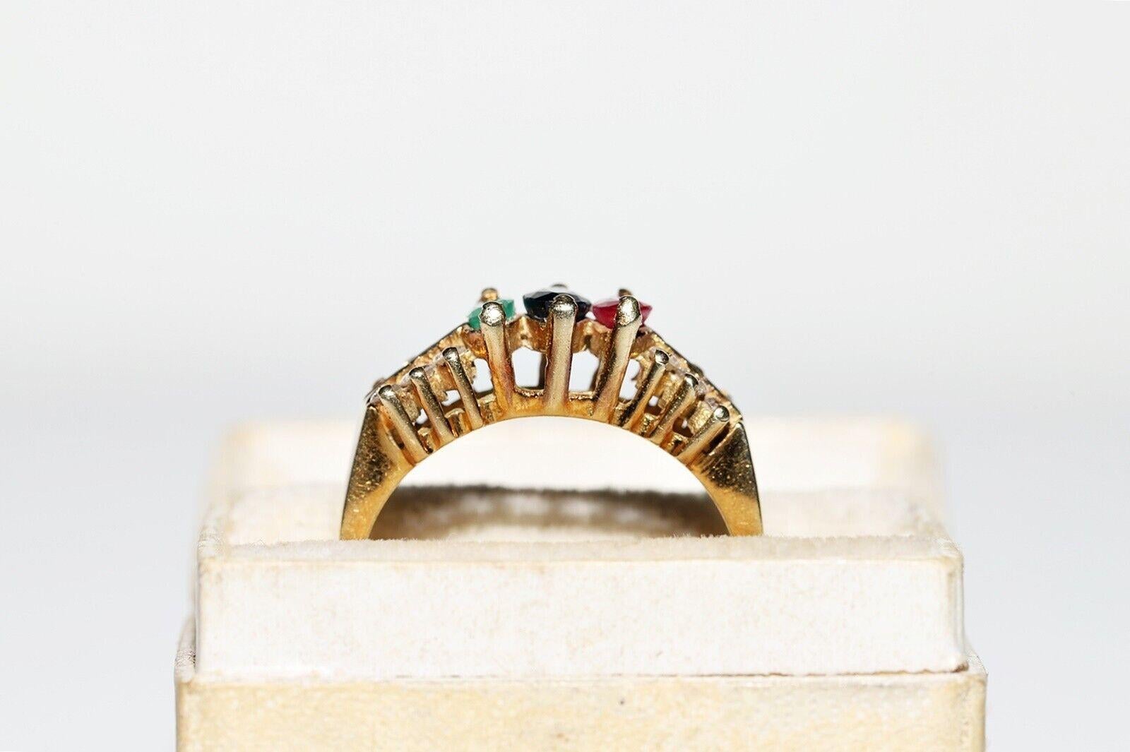 Retro Vintage 14k Gold Natural Diamond And Sapphire And Ruby And Emerald Ring For Sale