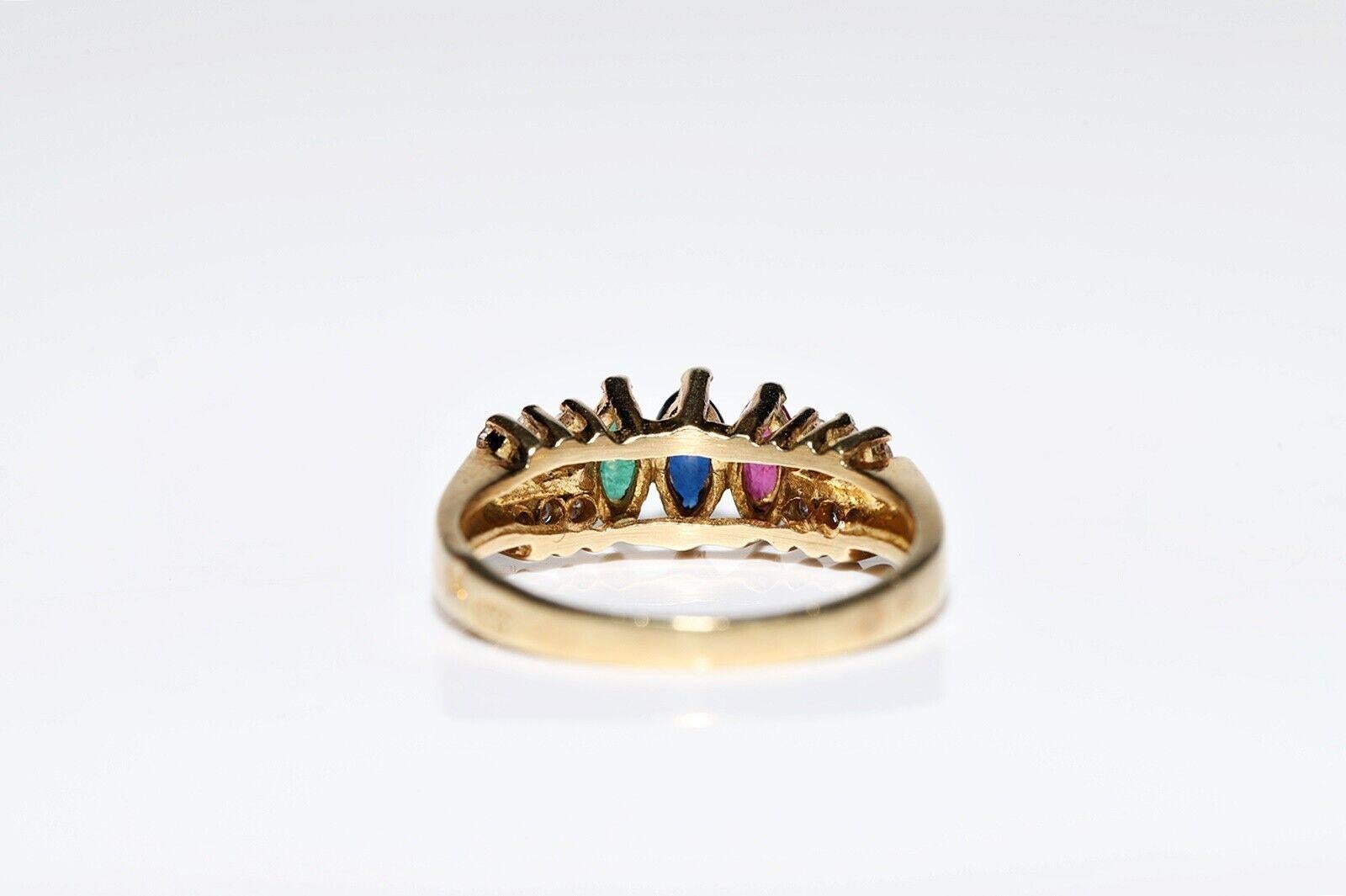 Vintage 14k Gold Natural Diamond And Sapphire And Ruby And Emerald Ring  For Sale 3