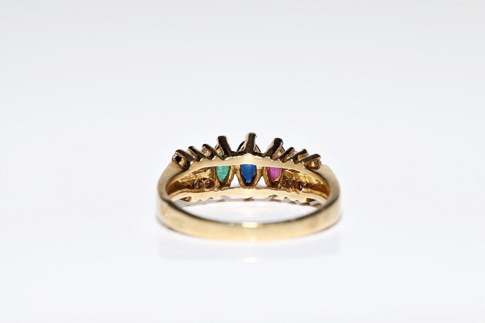 Vintage 14k Gold Natural Diamond And Sapphire And Ruby And Emerald Ring For Sale 3