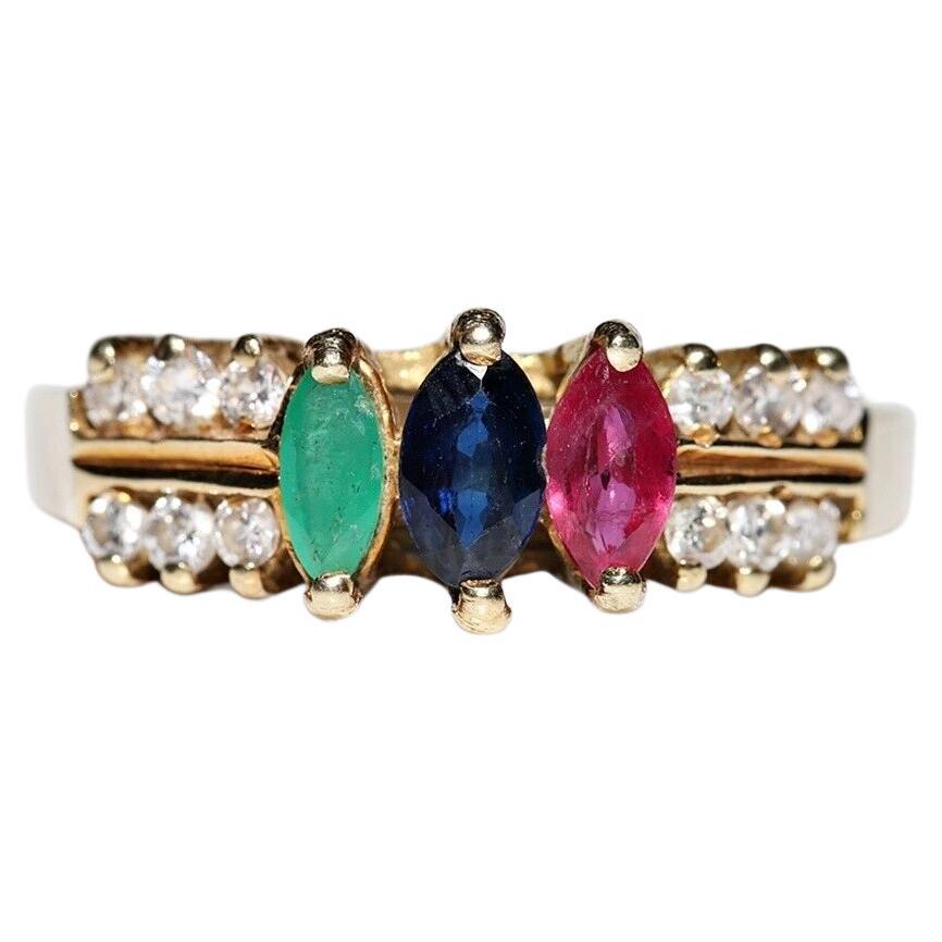 Vintage 14k Gold Natural Diamond And Sapphire And Ruby And Emerald Ring  For Sale