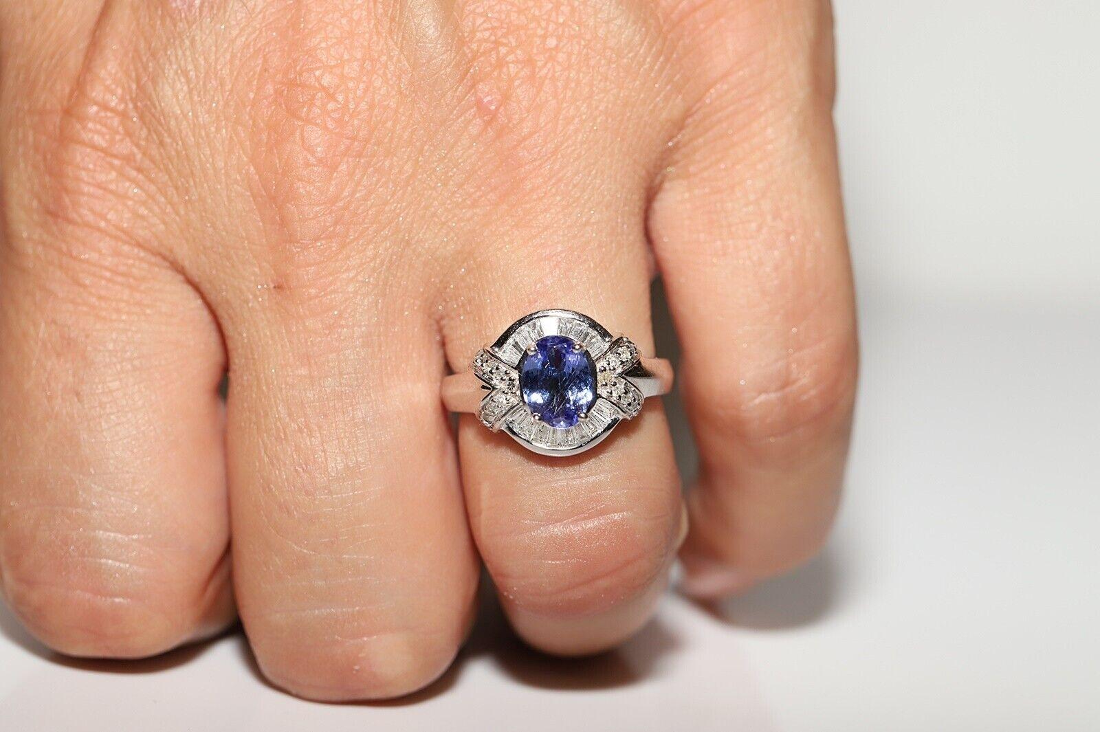Vintage 14k Gold Natural Diamond And Tanzanite Decorated Ring  For Sale 5