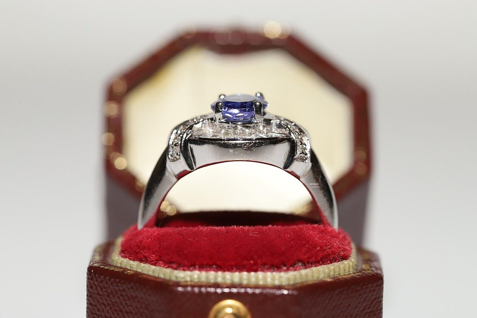 Vintage 14k Gold Natural Diamond And Tanzanite Decorated Ring  For Sale 7