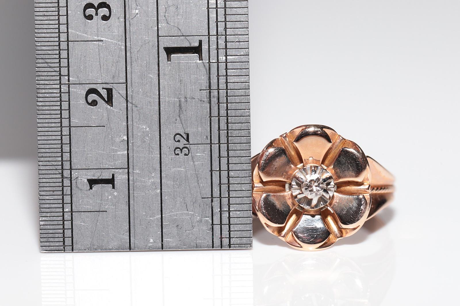 Vintage Solitär-Ring, 14 Karat Gold, natürlicher Diamant, dekoriert im Angebot 5