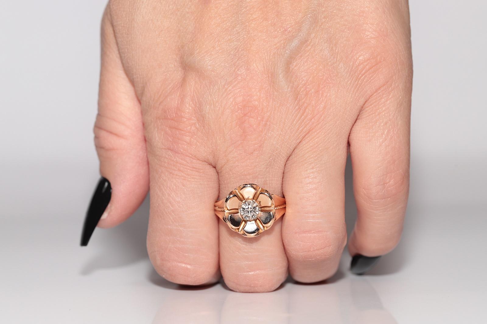 Vintage Solitär-Ring, 14 Karat Gold, natürlicher Diamant, dekoriert im Angebot 9
