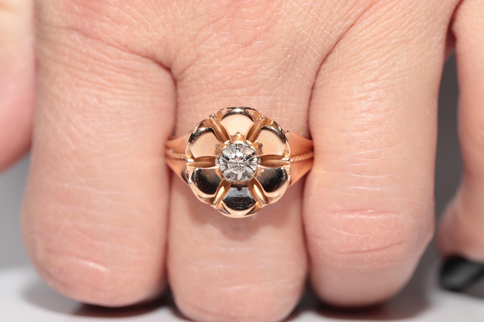 Vintage Solitär-Ring, 14 Karat Gold, natürlicher Diamant, dekoriert im Angebot 10