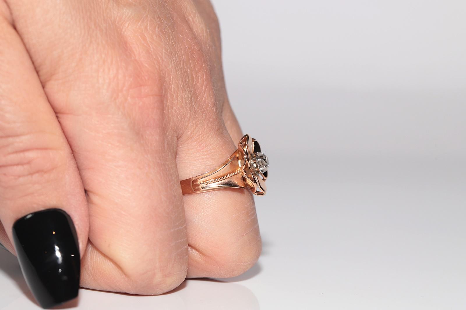 Vintage Solitär-Ring, 14 Karat Gold, natürlicher Diamant, dekoriert im Angebot 11
