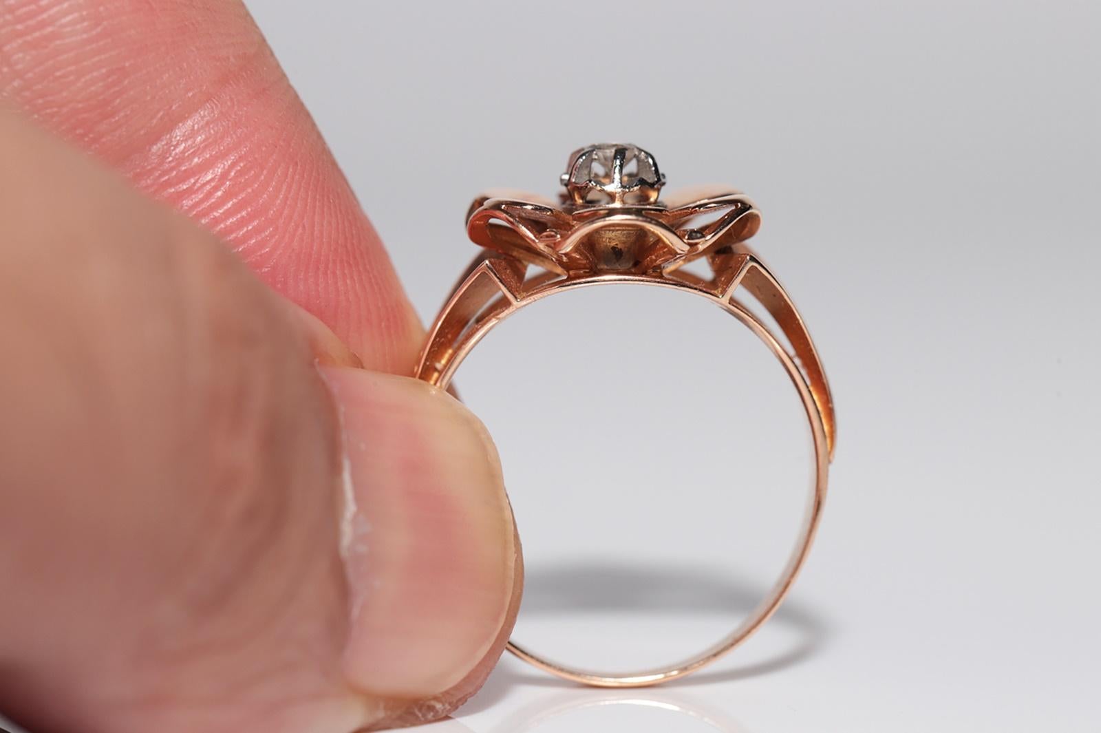 Vintage Solitär-Ring, 14 Karat Gold, natürlicher Diamant, dekoriert im Angebot 1