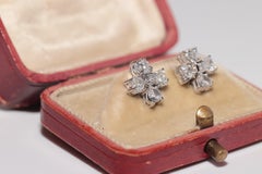 Vintage 14k Gold Natural Heart And Baguette Cut Diamond Stud Earring