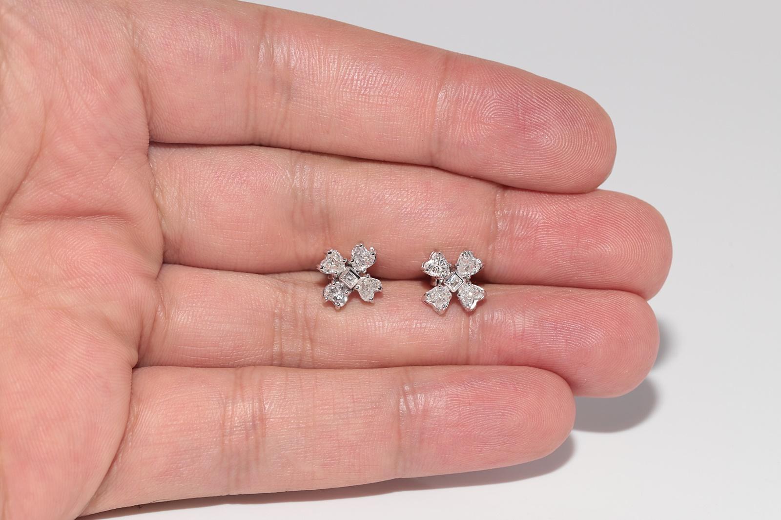 Vintage 14k Gold natürliches Herz und Baguetteschliff Diamant Ohrstecker im Angebot 2