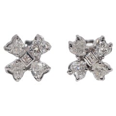 Vintage 14k Gold Natural Heart And Baguette Cut Diamond Stud Earring