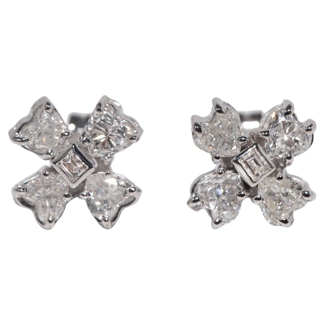Pendientes vintage de oro de 14k con diamantes talla baguette y corazón natural