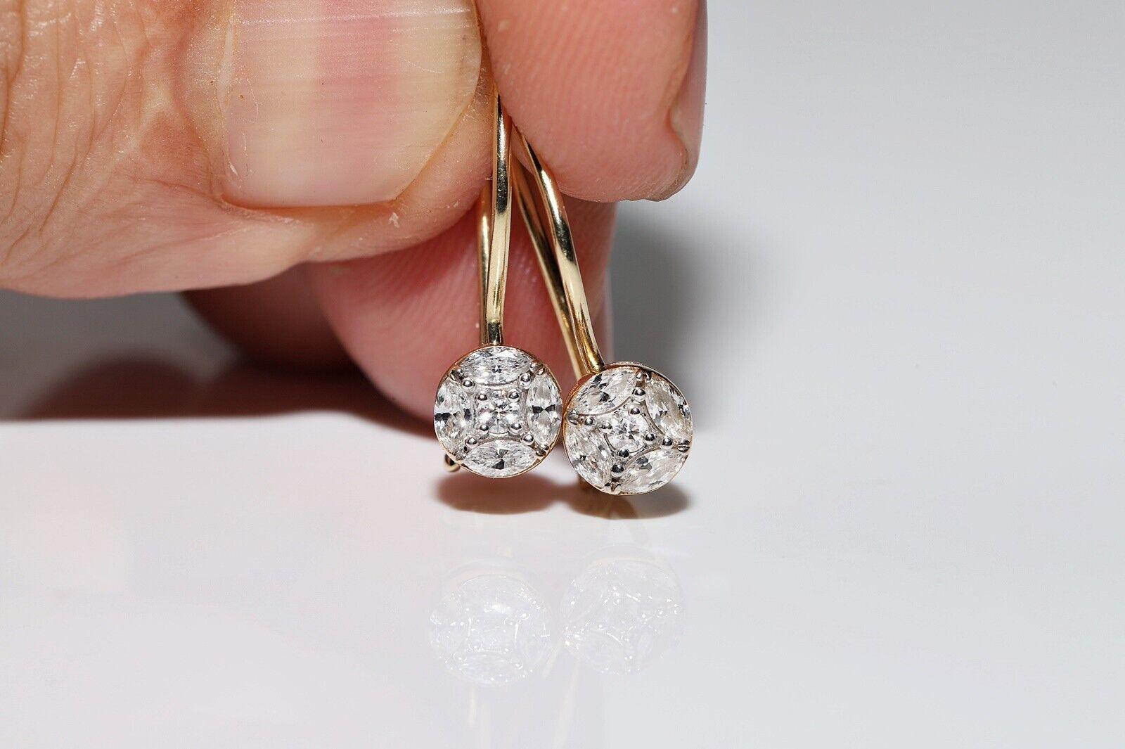 Vintage 14k Gold Natural Marquise Cut Diamond Decorated Cocktail Earring For Sale 7