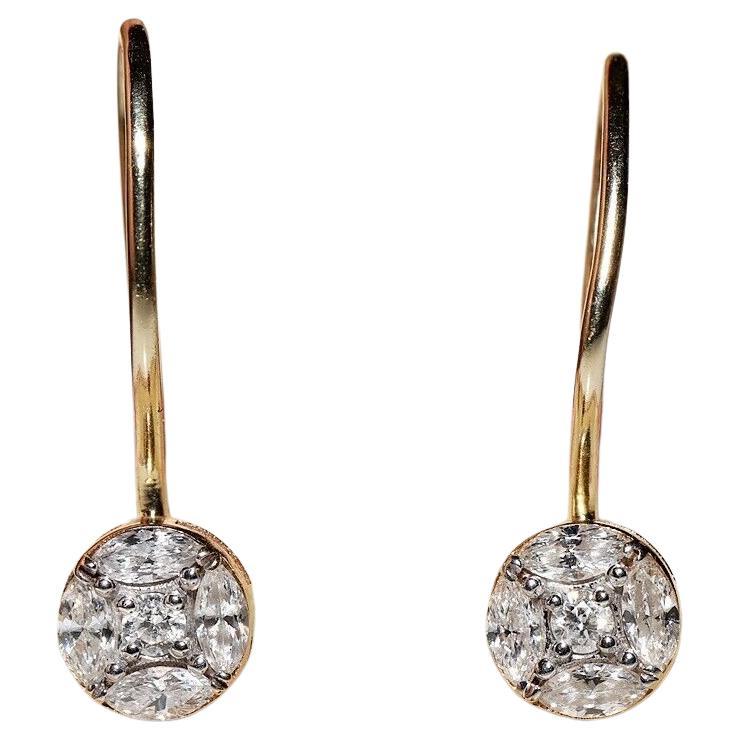 Vintage 14k Gold Natural Marquise Cut Diamond Decorated Cocktail Earring For Sale