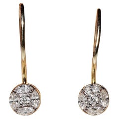 Vintage 14k Gold Natural Marquise Cut Diamond Decorated Cocktail Earring