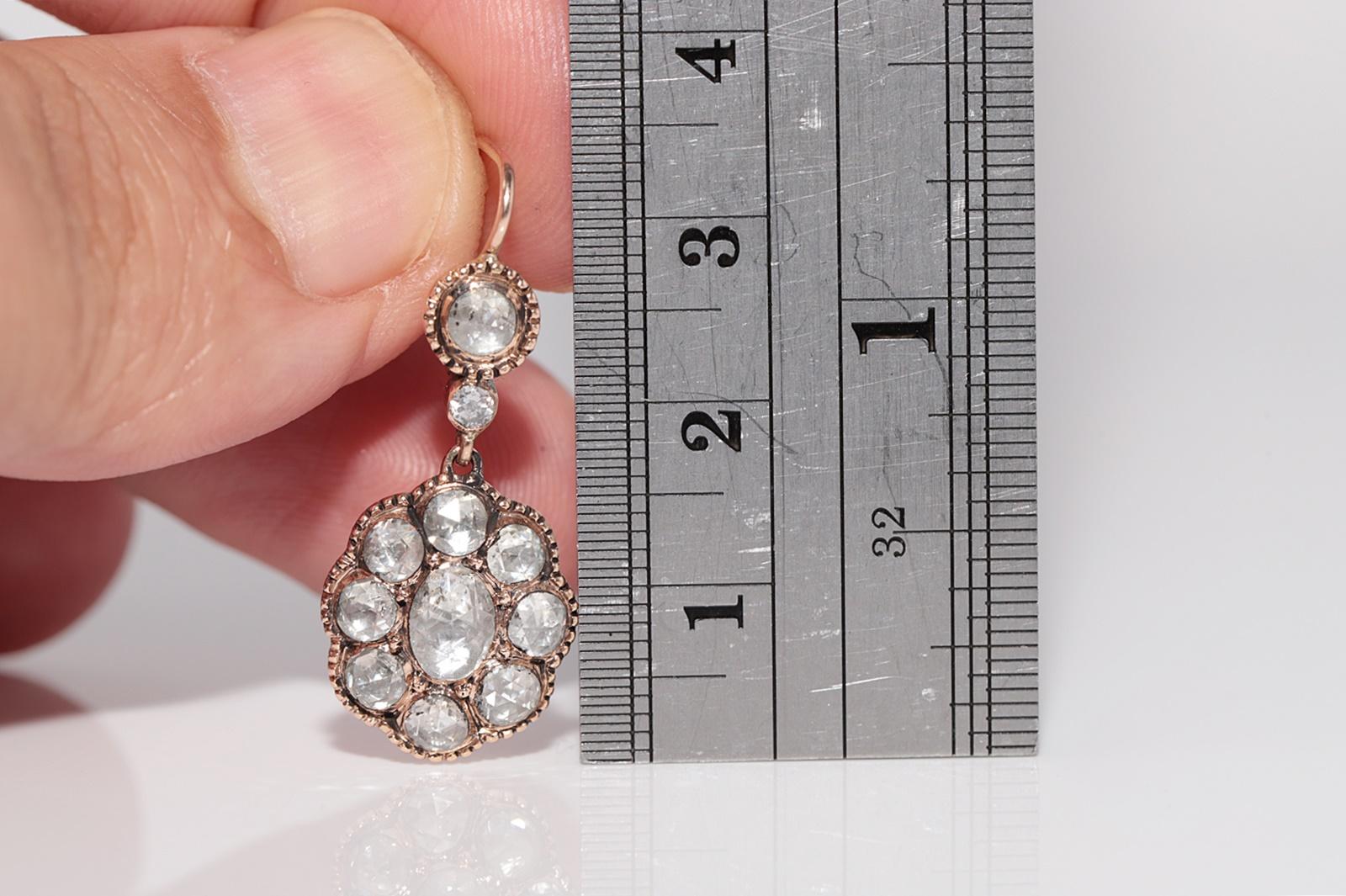 Dekorierter Vintage 14k Gold Tropfenohrring mit natürlichem Diamanten im Rosenschliff im Angebot 5