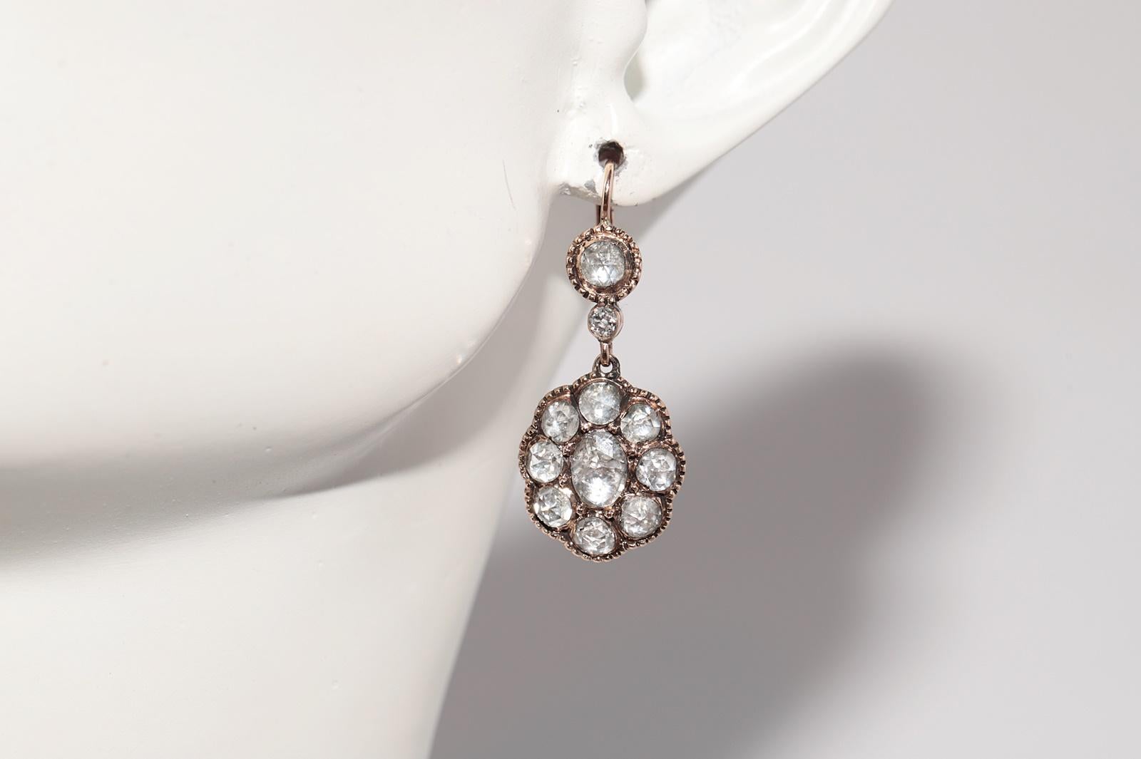 Dekorierter Vintage 14k Gold Tropfenohrring mit natürlichem Diamanten im Rosenschliff im Angebot 8